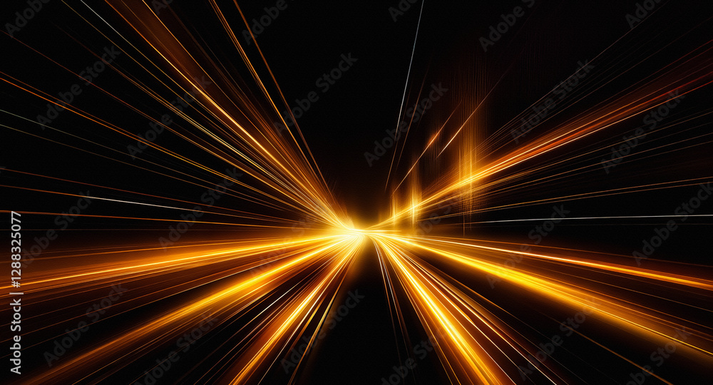 Poster abstract glowing light streaks burst forth from a central point on a dark background, creating an ef