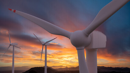 Concept of renewable energy produced by wind turbines