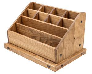 Wooden desktop organizer on a transparent background