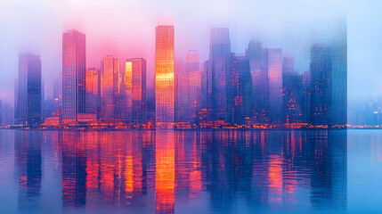 Fototapeta premium Sunrise City Skyline Reflection