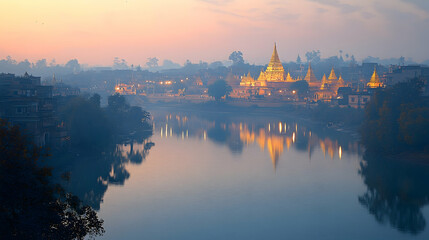 Fototapeta premium Sunrise over Bagan Temples, Myanmar