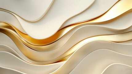 Golden Flow: Abstract art piece with flowing lines of gold and cream, creating a sense of luxury and elegance. Ideal for backgrounds and design elements.