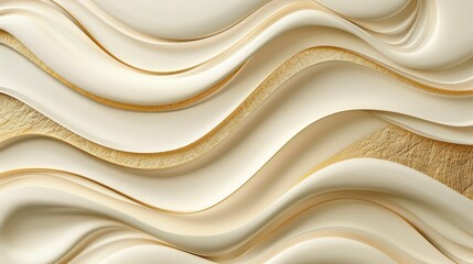 Obraz premium Elegant Texture of Flowing Waves: A luxurious surface featuring swirling, undulating waves in a gradient of cream and gold, creating a sense of movement and opulence.