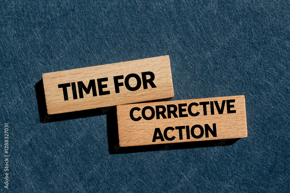 Fototapete time for corrective action message written on wooden blocks on gray background. conceptual time for 