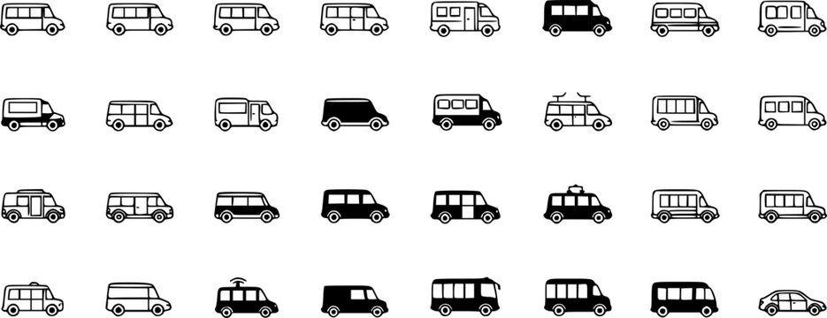 minibus icon in different style vector illustration. two colored and black minibus vector icons designed in filled, outline, line and stroke style can be used for web, mobile, ui 
