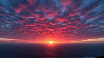 Sunset over Ocean, Colorful Clouds
