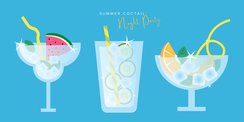 Set of summer cocktails, design elements