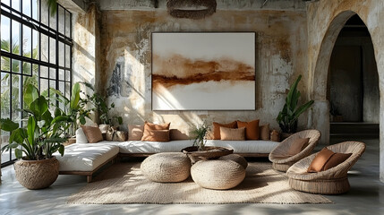 Photo - Tranquil Living Room Interior Design with Earth Tones and Natural Materials