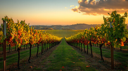 Naklejka premium Vineyard Sunset Landscape