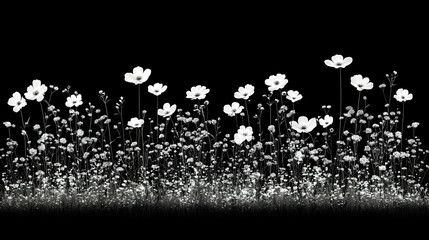 White Flowers Field Black Background