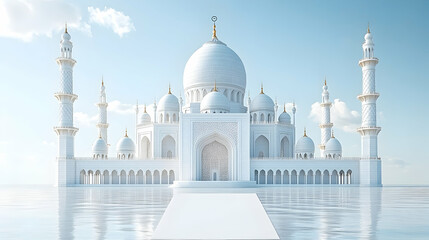 Fototapeta premium White Mosque on Water, Sunny Day