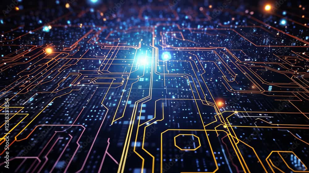 Aufkleber a mesmerizing galaxy backdrop illuminated by glowing tech circuits creates a vibrant digital landsca