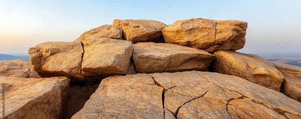 Poster weathering process concept. an impressive view of rugged rocks under a clear sky, showcasing nature'