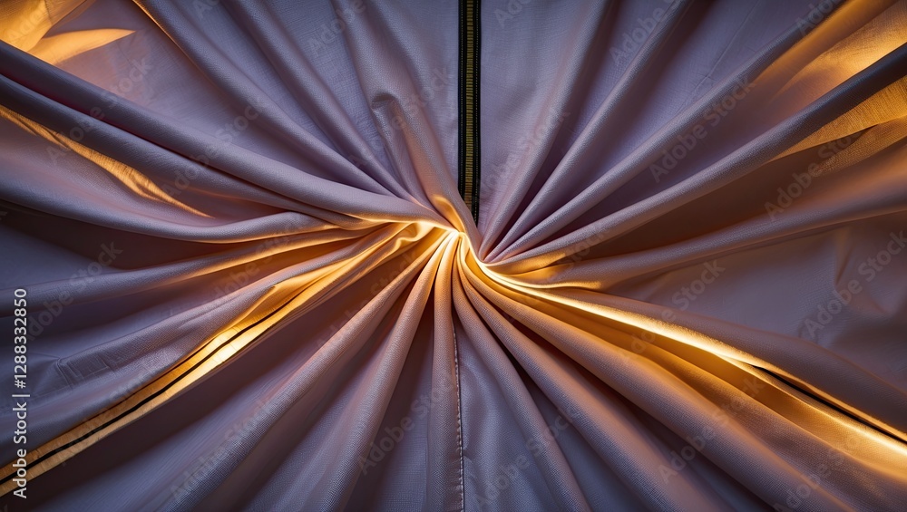 Poster intricate folds of textured fabric illuminated by warm light, creating a dramatic and elegant atmosp