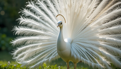 Obraz premium Rare Albino Peacock Spreading Its Feathers