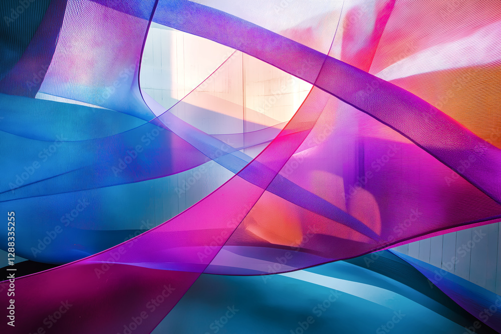 Poster abstract colorful wave: a vibrant and dynamic composition of flowing, translucent ribbons or waves. 