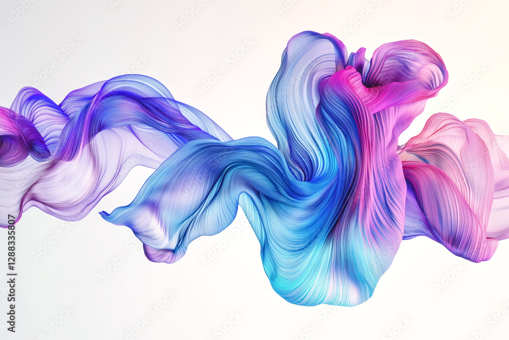 Poster flowing fabric: an abstract image featuring a colorful, flowing fabric in shades of blue and pink, c