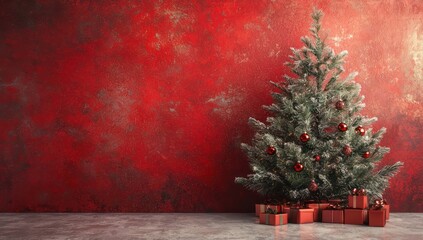 Matte Christmas red wall's textured gradient finish enhanced by a festive powdered metallic coating.