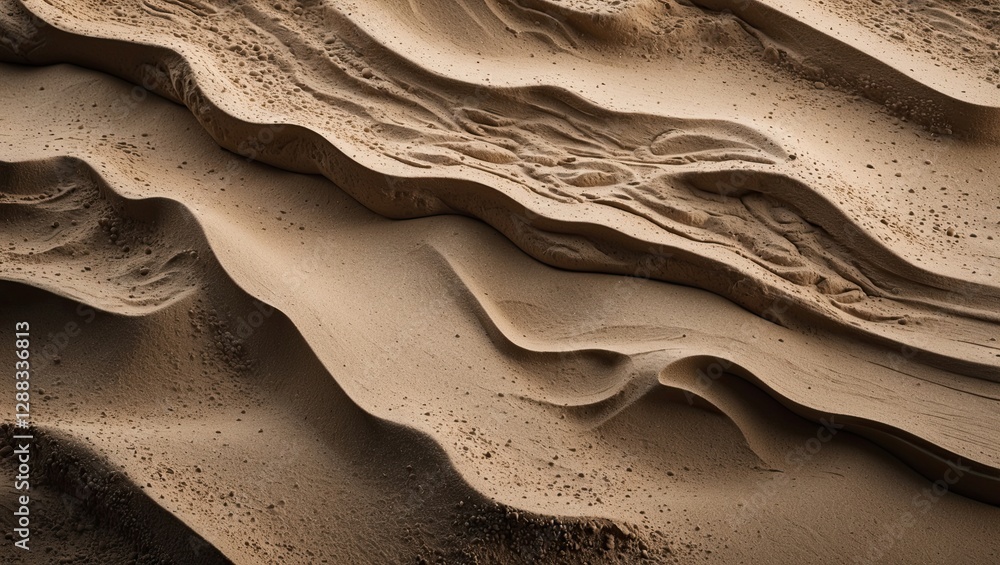 Poster Textured sand patterns with smooth waves and subtle shadows creating a natural landscape