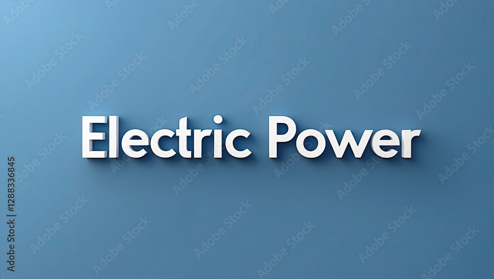 Poster three-dimensional text reading 'electric power' against a smooth blue backdrop, creating a modern an