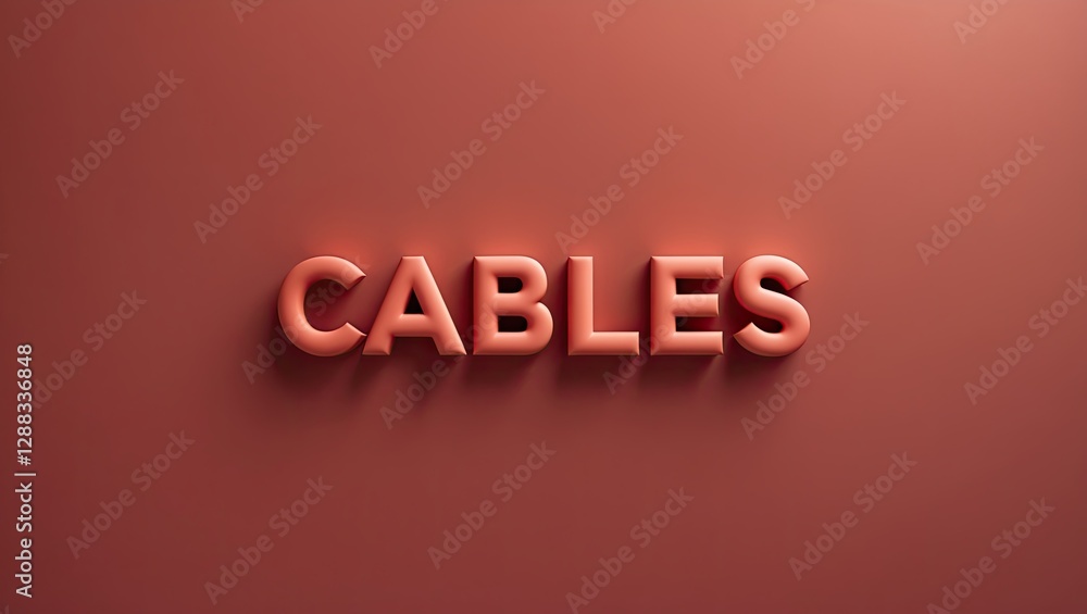 Aufkleber three-dimensional text spelling 'cables' with a soft shadow effect against a warm coral background, 