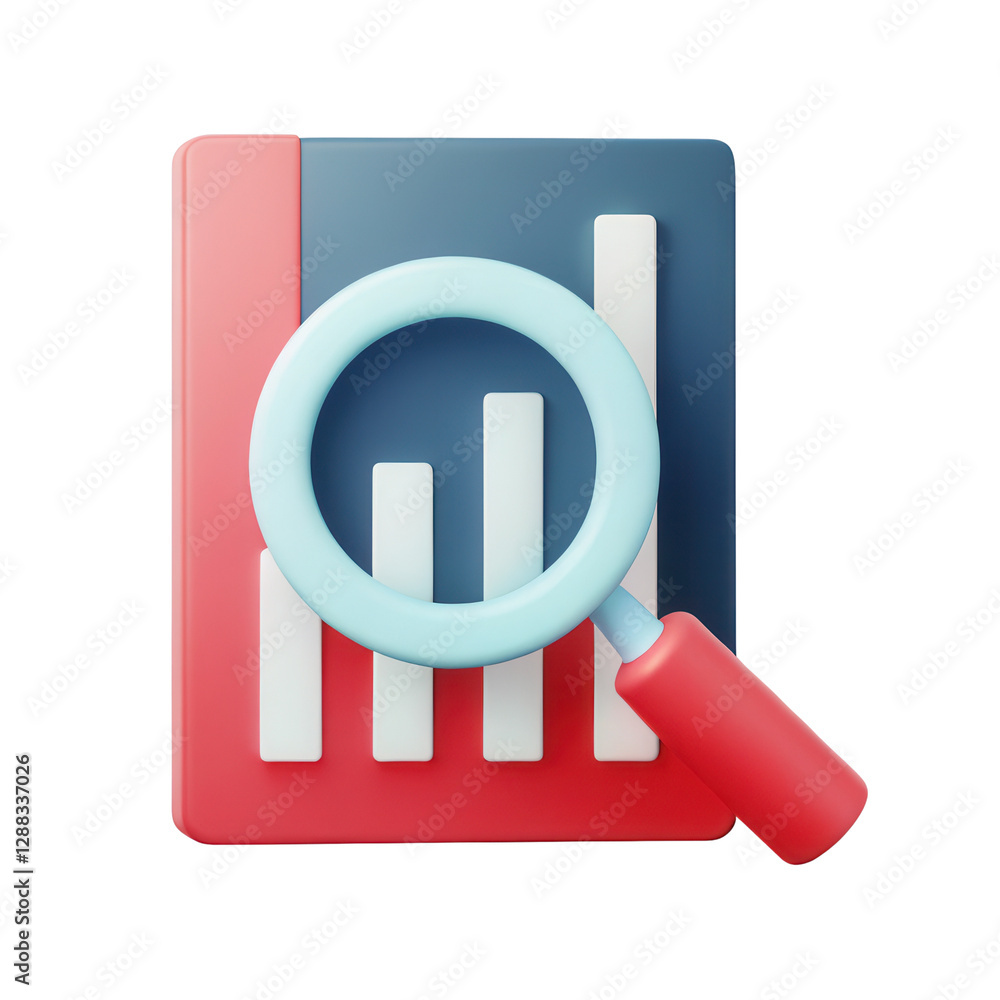 Poster data analysis concept with magnifying glass and bar graph for insights and research