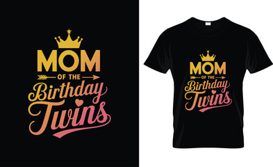 Mom Of The Birthday Twins Kids Party T-Shirt Design
