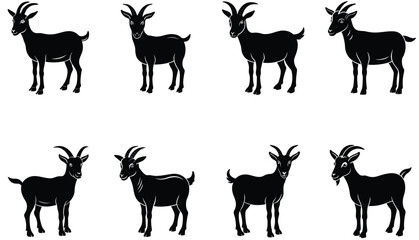 Goat Silhouette. Goat vector shilhouette bundle. Goat Set Icon. Vector Goat Silhouette Isolated On White.