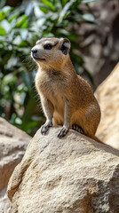 Fototapeta premium A tiny rock hyrax perched on a rocky ledge