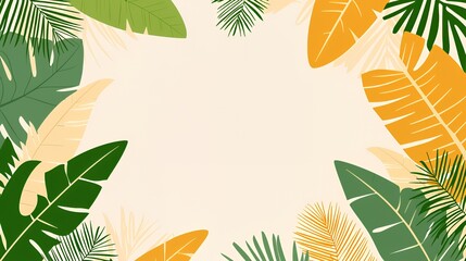 Tropical Leaves Frame on Beige Background