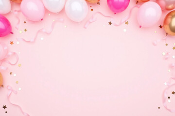 pink and white balloons with gold stars on a pink background
