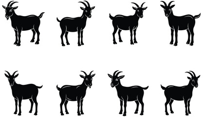 Goat Silhouette. Goat vector shilhouette bundle. Goat Set Icon. Vector Goat Silhouette Isolated On White.