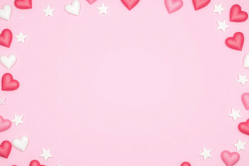 pink background with hearts and stars