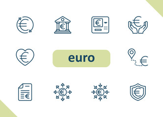 Euro icons. Currency, money, payment, savings, investment vector icon set