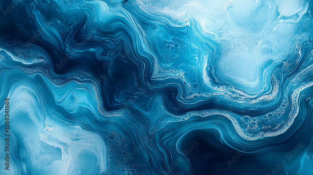 Poster abstract close-up of swirling blue and turquoise liquid textures, creating a dynamic and fluid patte