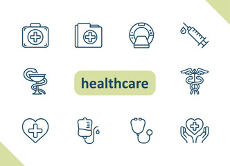 Healthcare icons. Health care, hospital, medical vector icon set