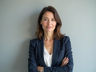 Fototapeta premium Confident and Charismatic Young Businesswoman in Suit Looking at Camera 