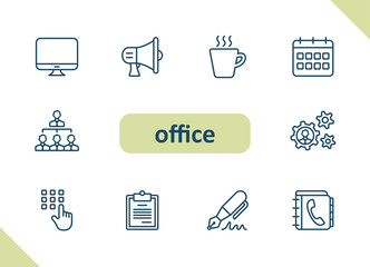 Office icons. Career, workplace, job vector icon set