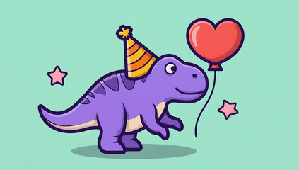 Fototapeta premium Cute purple dinosaur with party hat