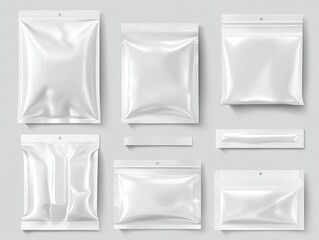 Collection of Various Blank White Foil Food Packaging Mockups Set