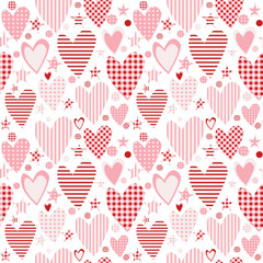 Valentine's Day wrapping paper with pink stylized hearts and stars with different prints