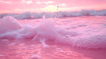 Fototapeta premium Pink sunset ocean waves foam close-up
