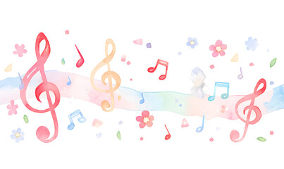 A symphony of swirling musical notes in iridescent holographic textures, Generative AI