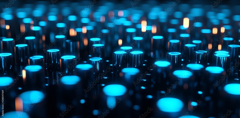 Poster abstract blue and orange glowing cylinders digital art modern technology background futuristic shiny