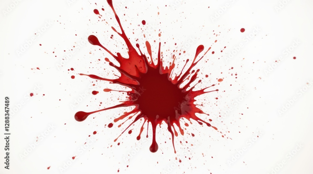 Poster dynamic splashes of red create an energetic contrast against a crisp white background, evoking emoti