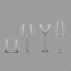 Set of Different Transparent Glasses Mockups