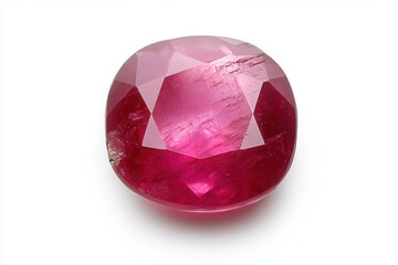 Fototapeta premium Brilliant red ruby with faceted cut for luxurious jewelry on white background