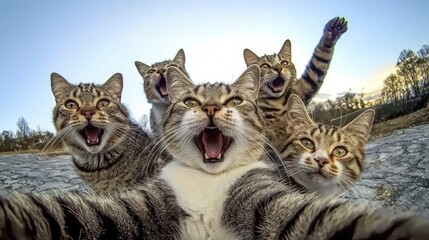 Exciting cat selfie adventure outdoor setting animal photography playful environment upbeat viewpoint fun concept