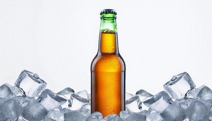 Beer Bottle with water drops and ice