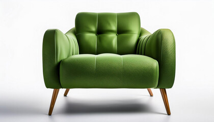 Comfortable green armchair on white background.